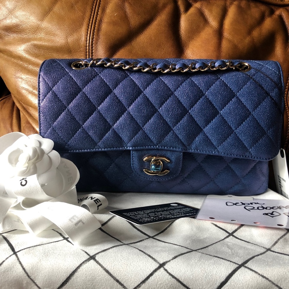 19S Chanel iridescent  blue med Classic flap w/ghw